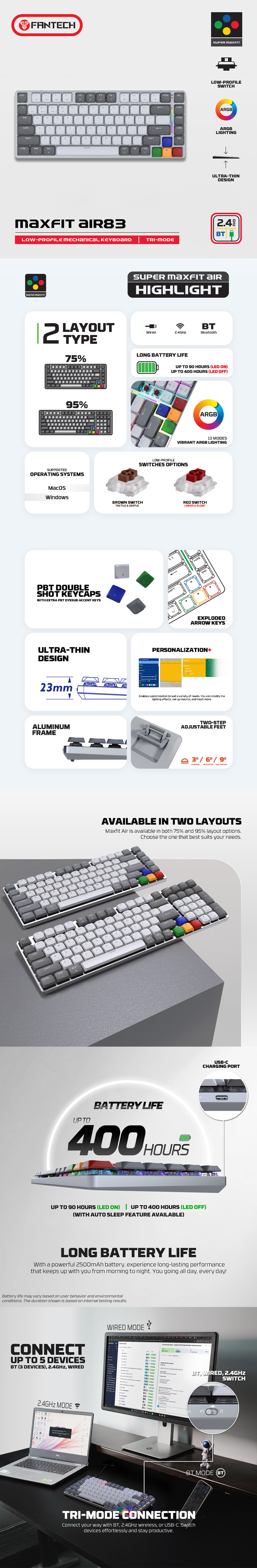 fantech mk915 super maxfit 75 low profile wireless tactile keyboard