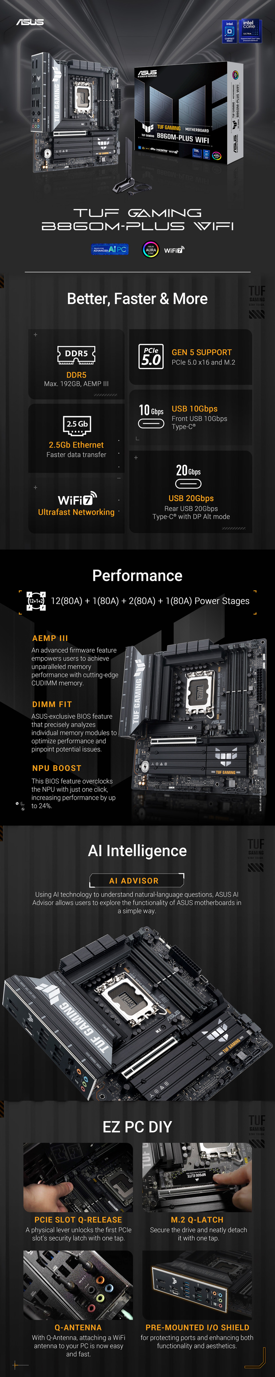 asus s1851 atx tuf gaming b860m-plus wifi motherboard