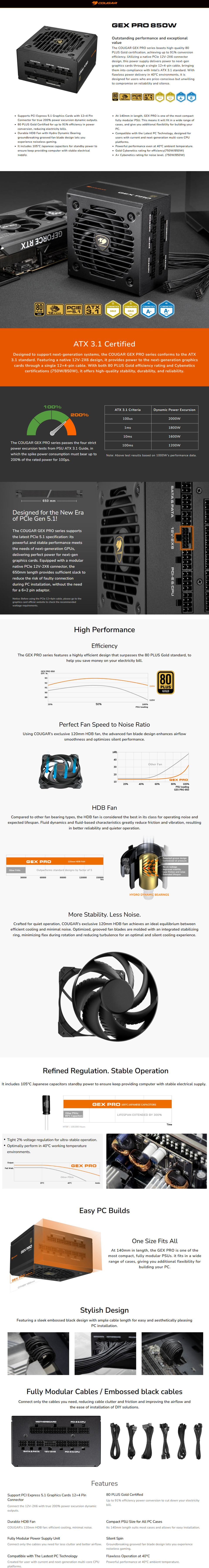 850 watt cougar gex pro 850 80 plus gold power supply