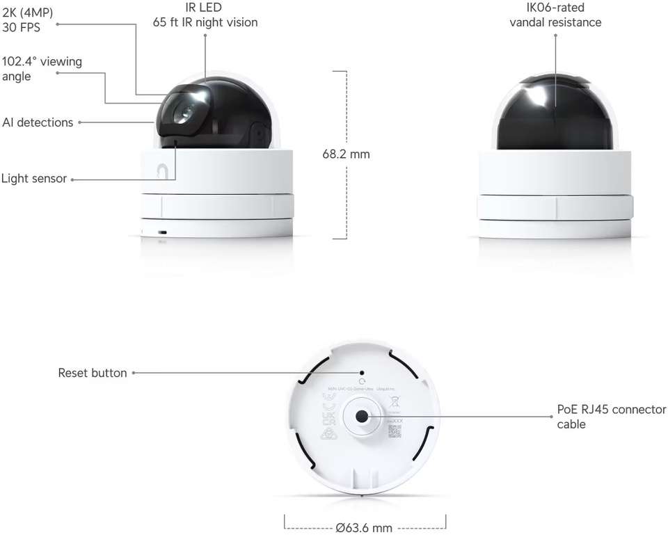 ubiquiti uvc-g5-dome-ultra-b g5 dome ultra security camera black