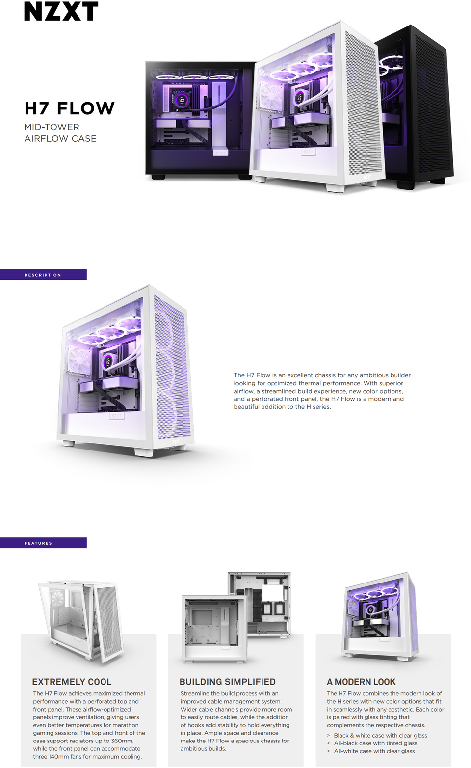NZXT H7 Flow White & Black - Mid-Tower Airflow PC Gaming Case