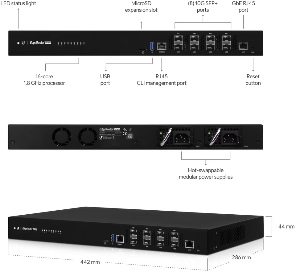 8-port ubiquiti er-8-xg edgerouter infinity compact rack-mountable 10gbe router