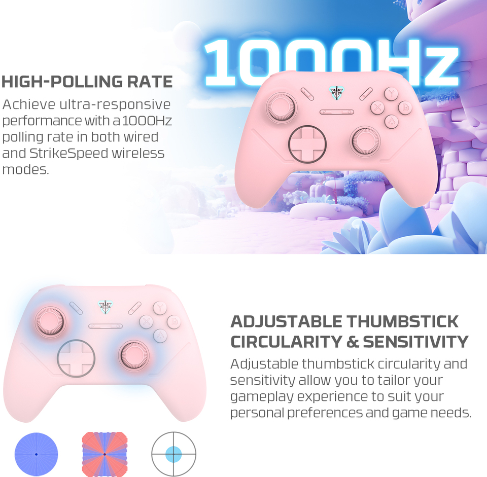 fantech shooter iii wireless hall-effect multi-platform gaming controller pink