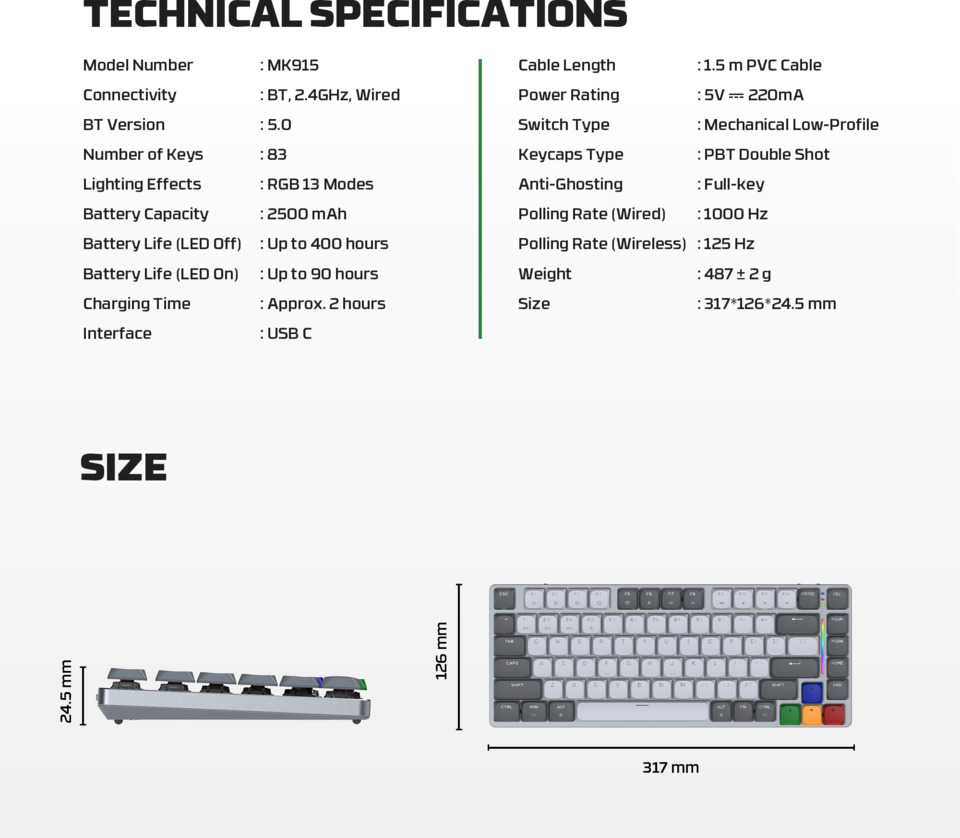 fantech mk915 super maxfit 75 low profile wireless tactile keyboard