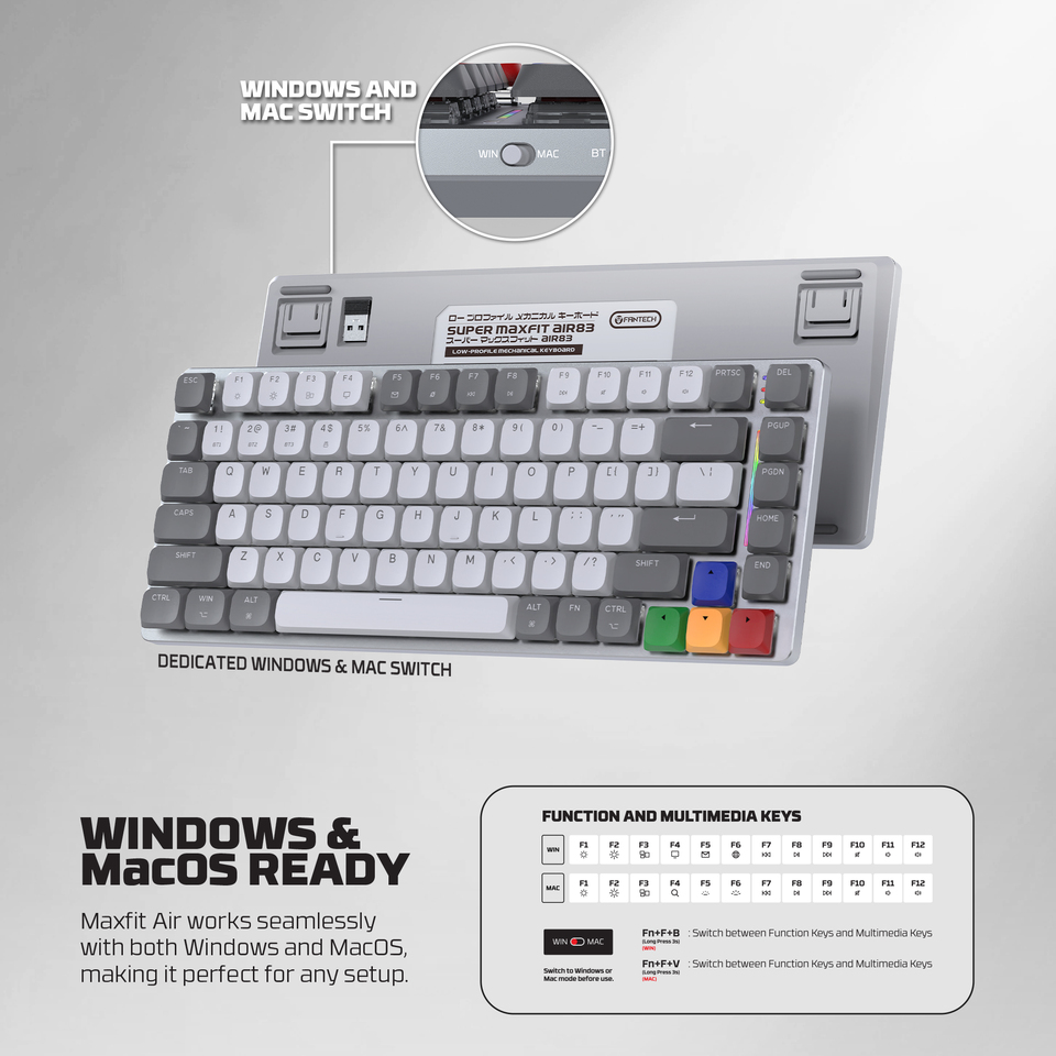 fantech mk915 super maxfit air83 75 wireless low profile linear switch gaming keyboard