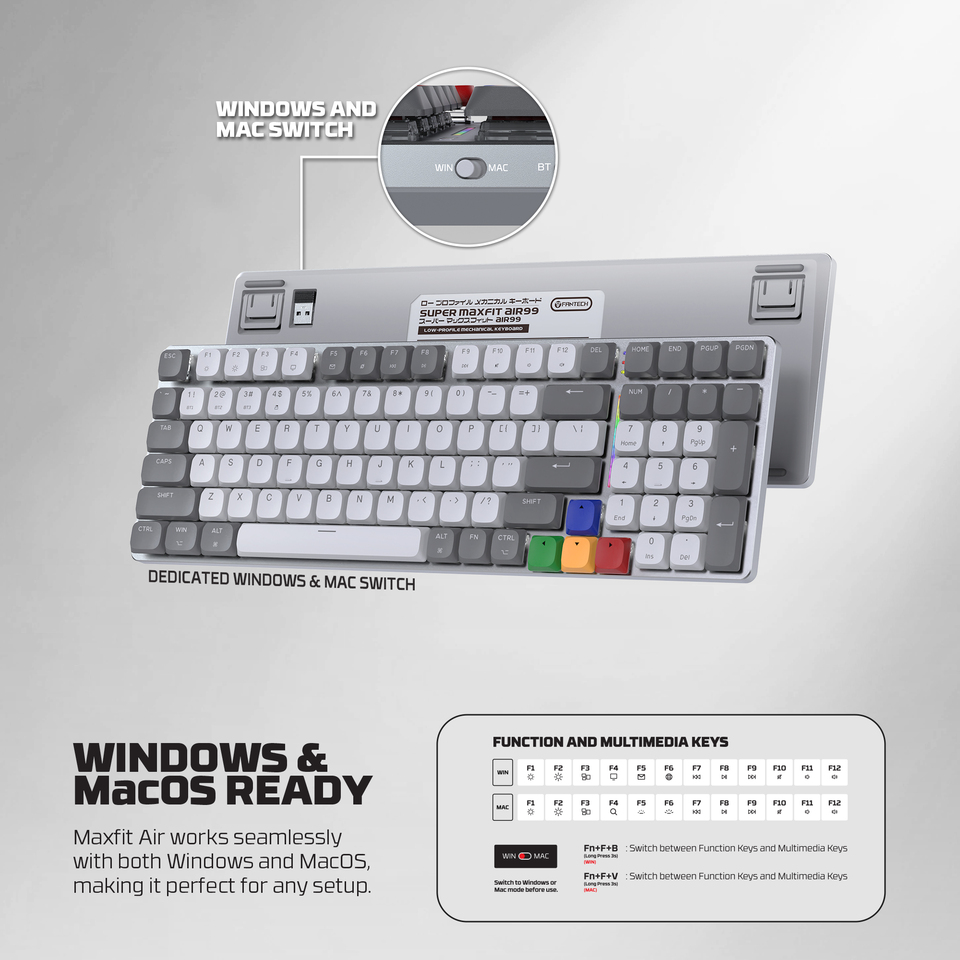 fantech mk916 super maxfit air99 95 wireless low profile linear switch gaming keyboard