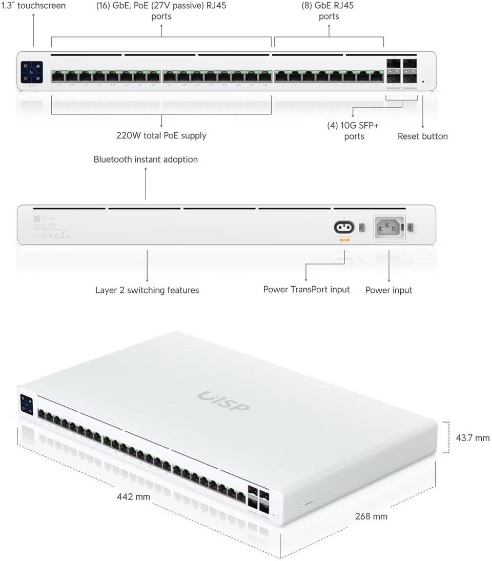 24-port ubiquiti uisp-s-pro gigabit poe switch with 10g sfp