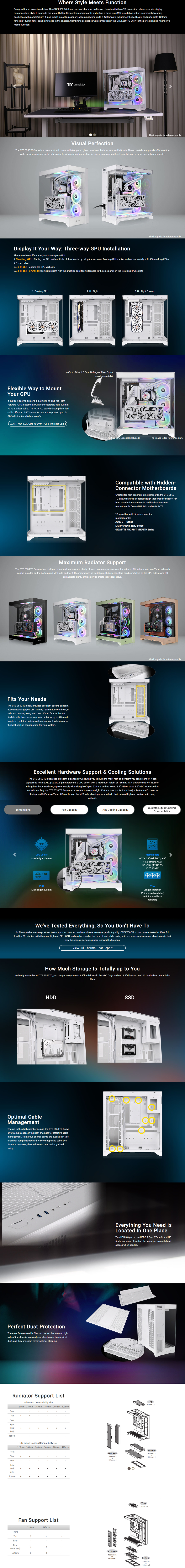 thermaltake cte e550 tempered glass dual chamber mid tower case snow