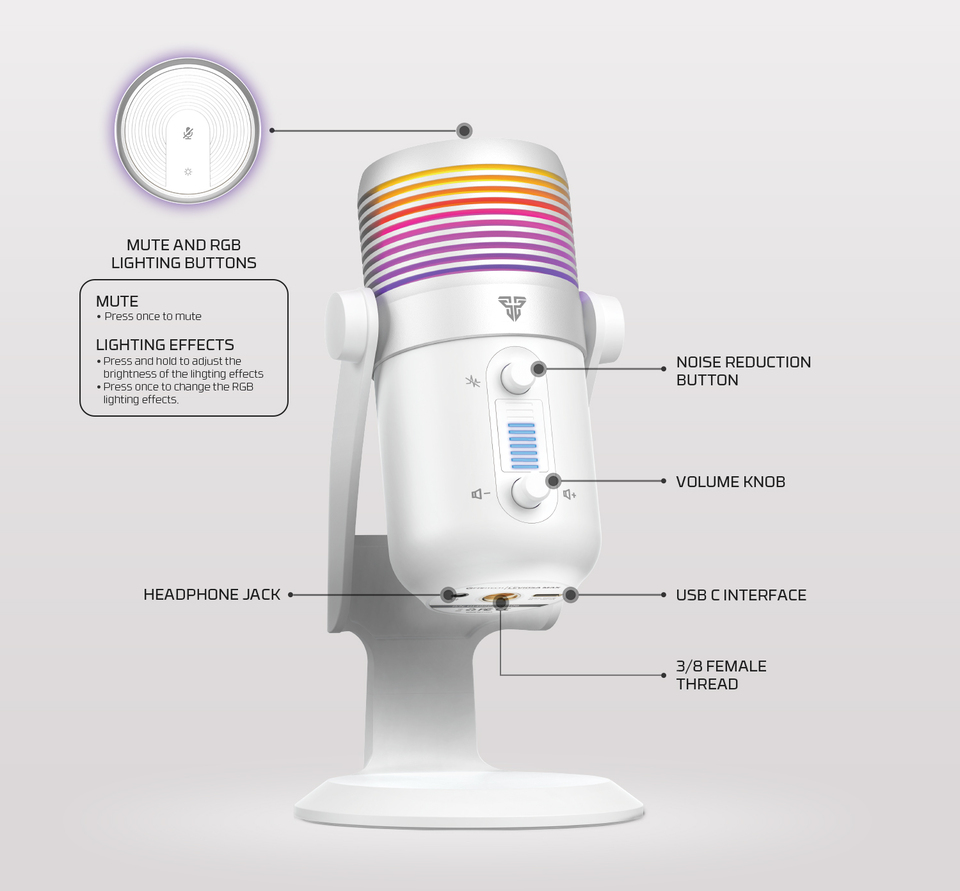 fantech mcx03 leviosa max usb condenser noise reduction microphone white