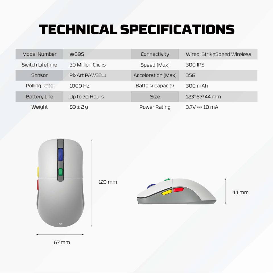 fantech wg9s super maxfit 24g wireless dual-mode gaming mouse