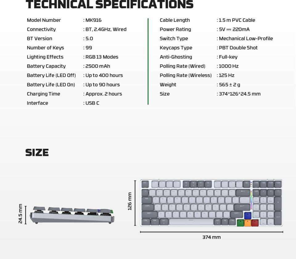 fantech mk916 super maxfit 95 low profile wireless tactile keyboard