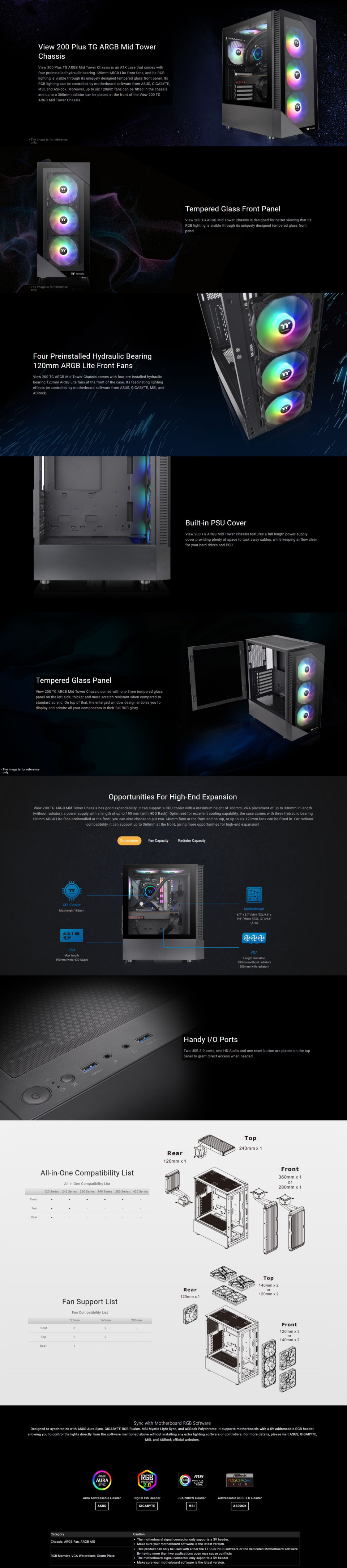 thermaltake view 200 plus tg argb mid tower chassis