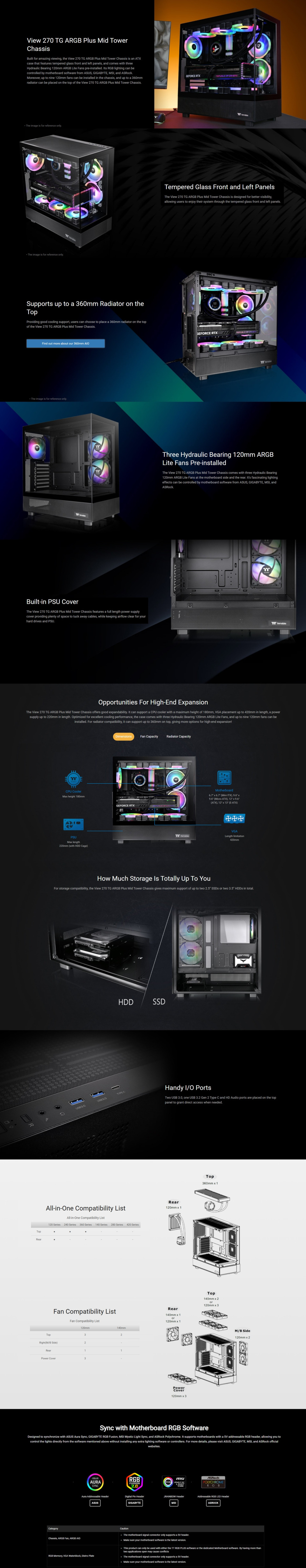 thermaltake view 270 plus tg argb mid tower chassis