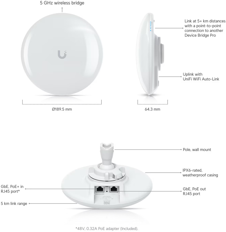 ubiquiti udb-pro device bridge pro wireless poe adapater