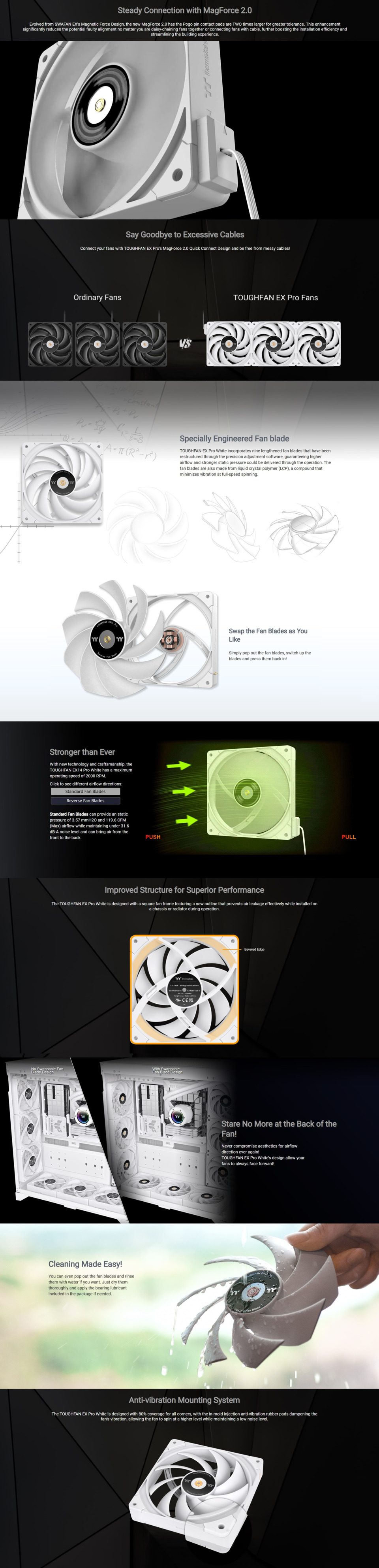 140mm thermaltake toughfan ex14 case fan white 3 pack