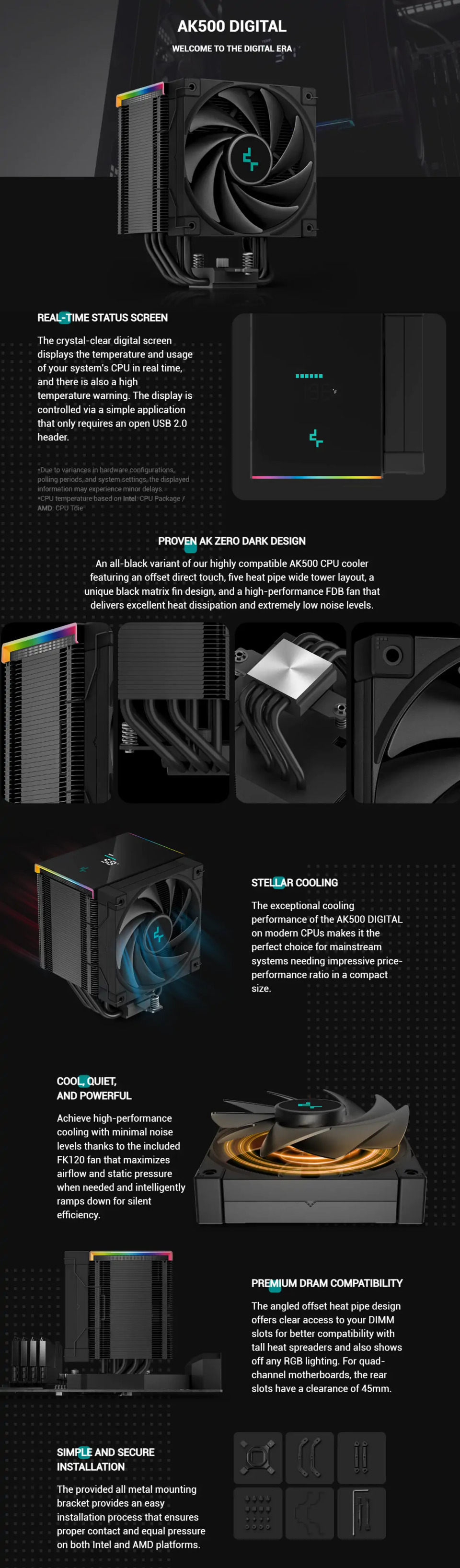 deepcool ak500 digital cpu cooler r-ak500-bkadmn-g