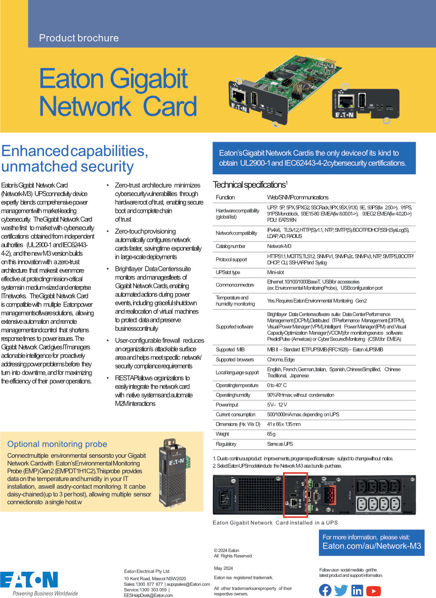 eaton network-m3 module for snmp gigabit network card m3