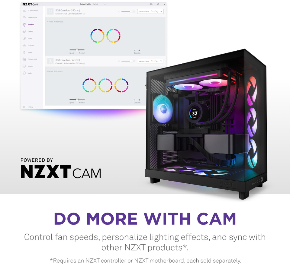 240mm nzxt f240 single-frame rgb core fan