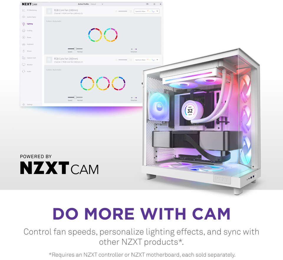 240mm nzxt f240 single-frame rgb core fan white