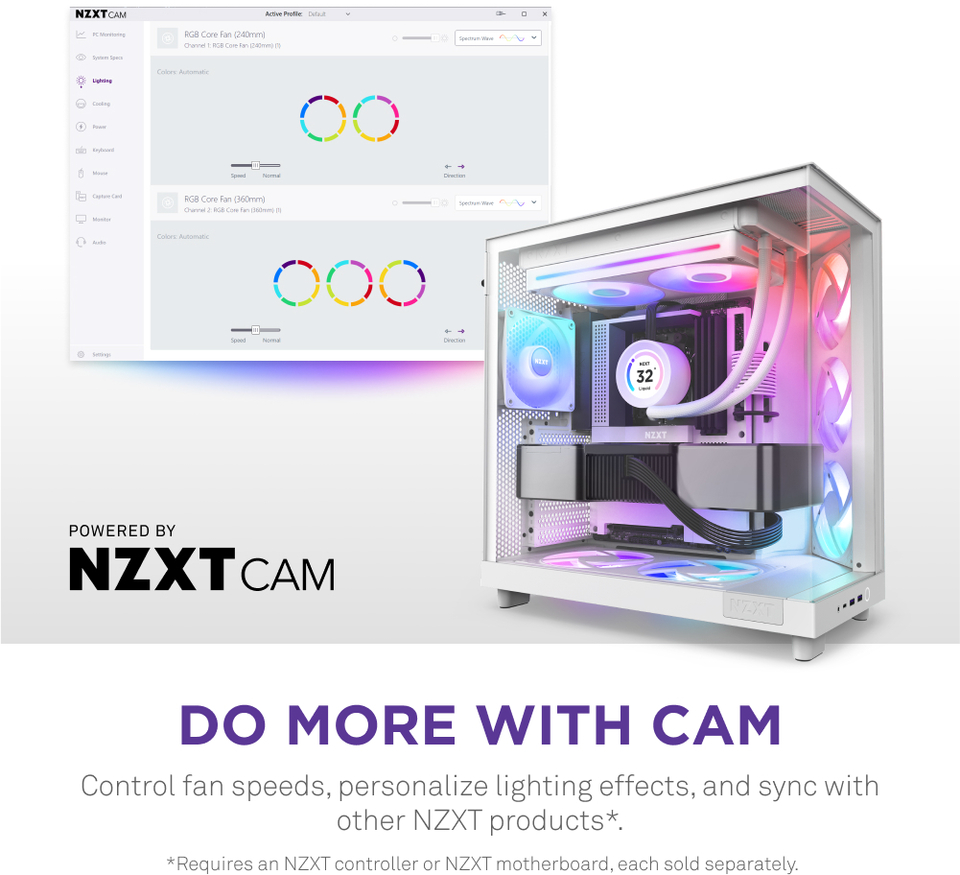 280mm nzxt f280 single-frame rgb core fan white