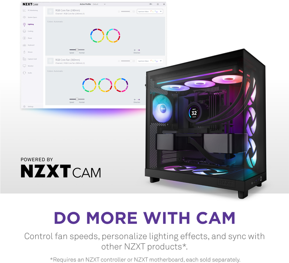 360mm nzxt f360 single-frame rgb core fan black