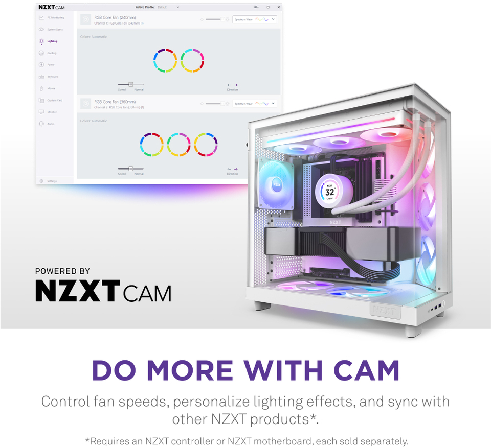 360mm nzxt f360 single-frame rgb core fan white