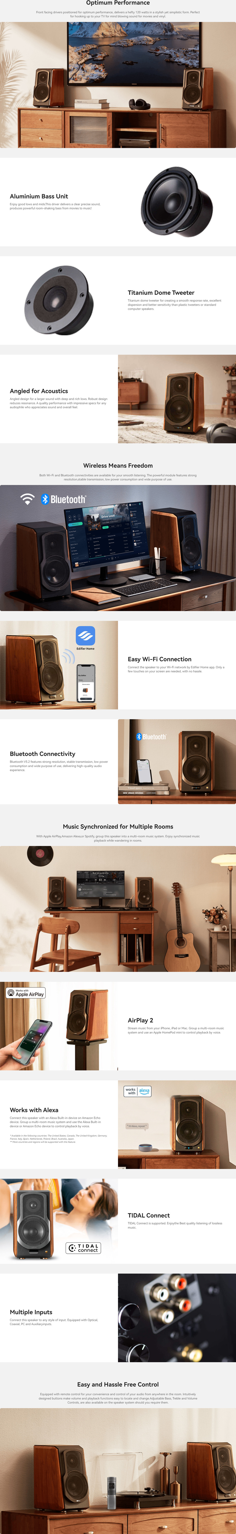 edifier s1000w wireless hi-fi bookshelf speaker brown