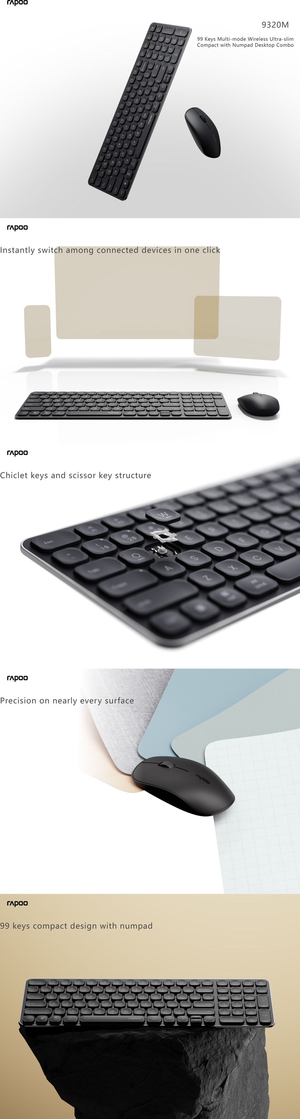 rapoo 9320m wireless multi-mode keyboard and mouse