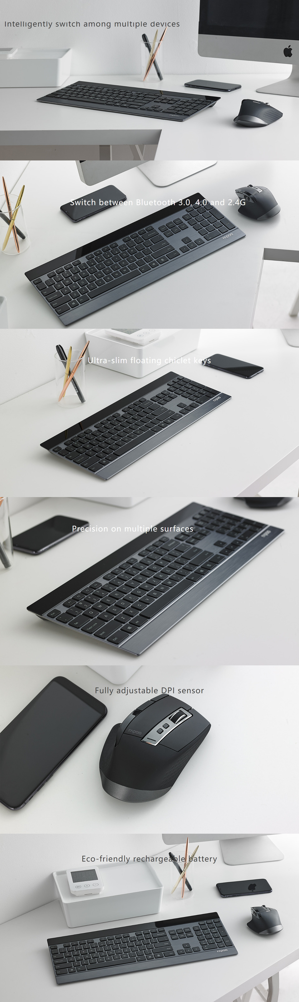 rapoo 9900m multi-mode wireless keyboard and mouse