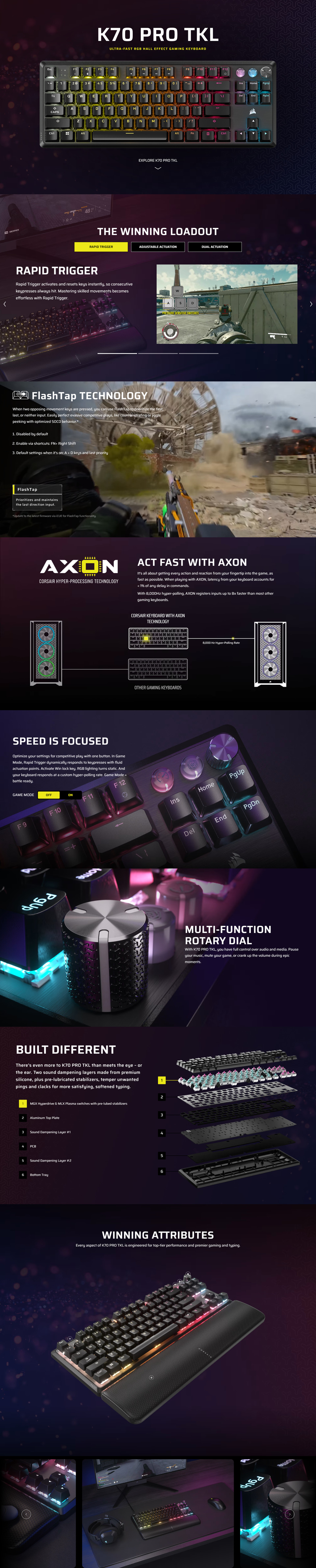 corsair k70 pro tkl programmable magnetic gaming keyboard with rapid trigger