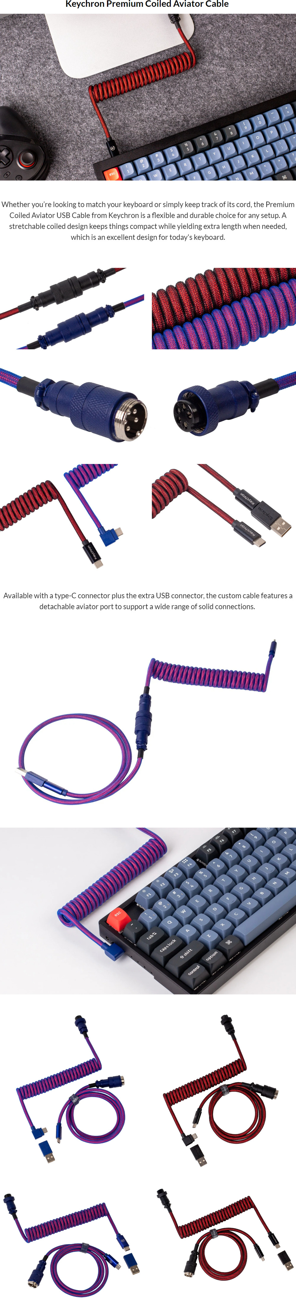 keychron premium coiled aviator cable straight purple