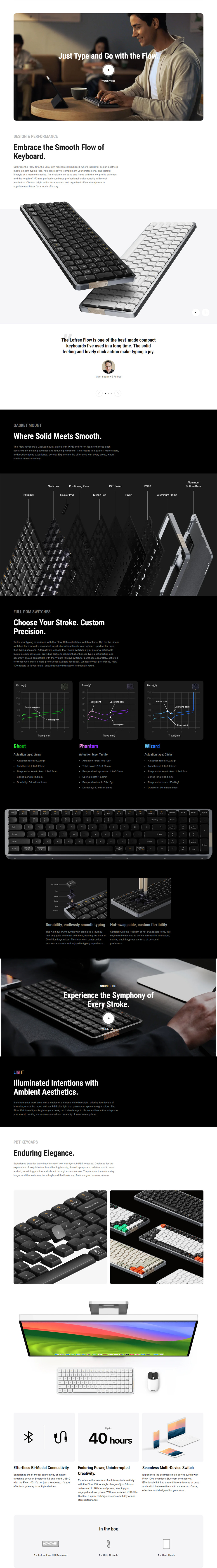 lofree flow100 low-profile wireless tactile phantom switch keyboard black