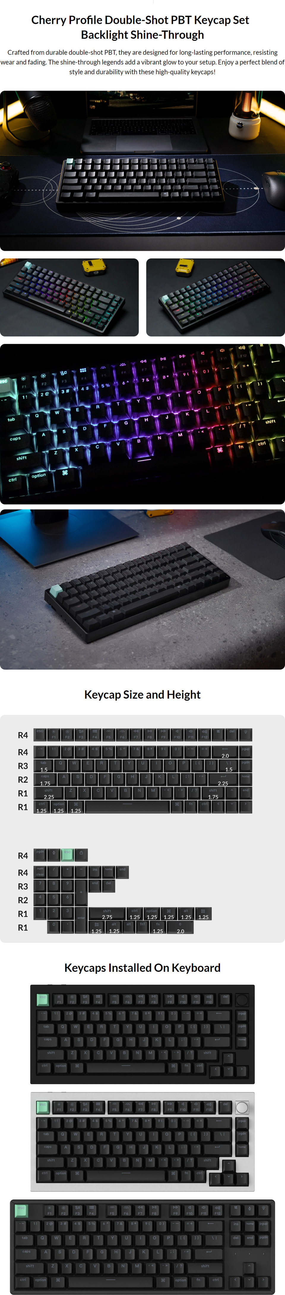 keychron cherry profile double-shot pbt shine-through keycap set