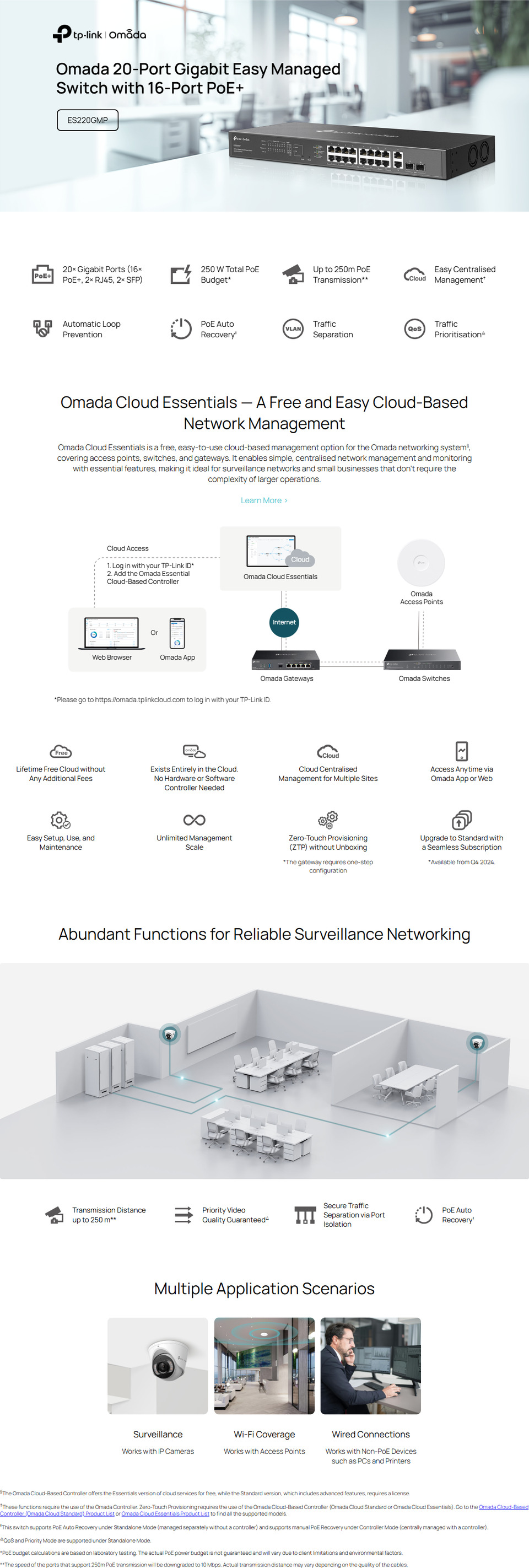 20 port tp-link es220gmp omada gigabit easy managed switch with 16-port poe