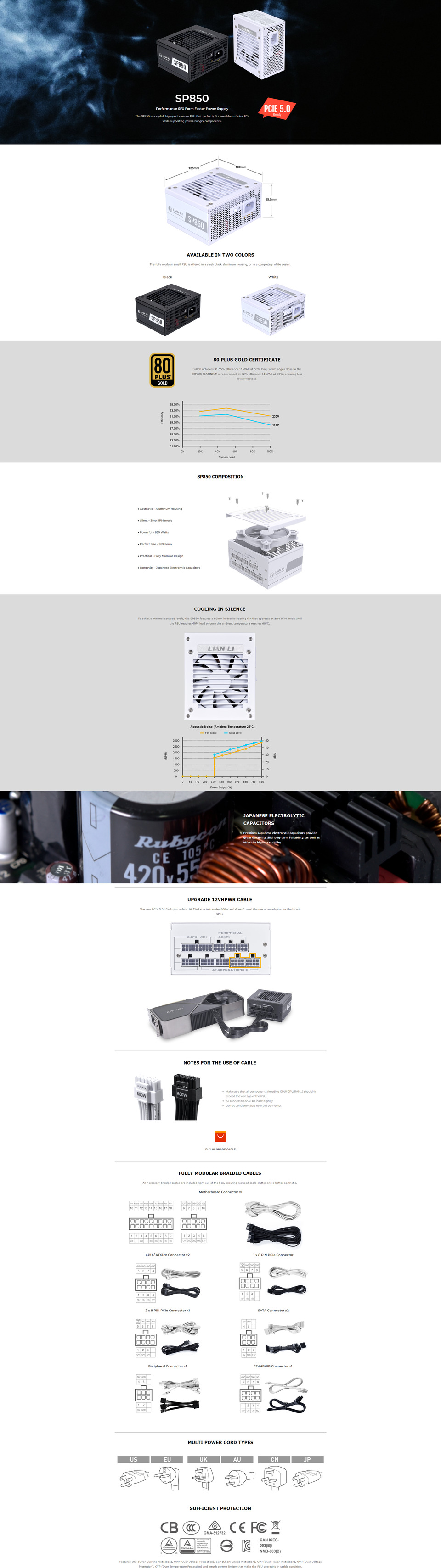 850 watt lian li performance sfx from factor power supply 80 plus gold efficiency black