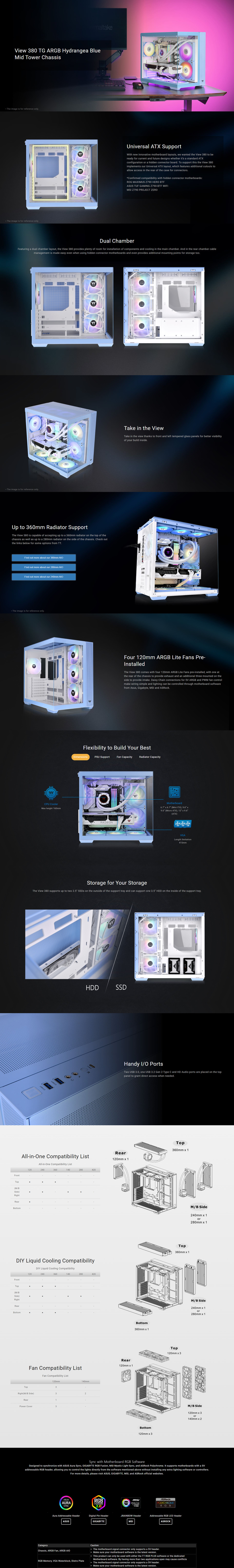 thermaltake mid tower view 380 tg snow case ca-1z2-00mfwn-00