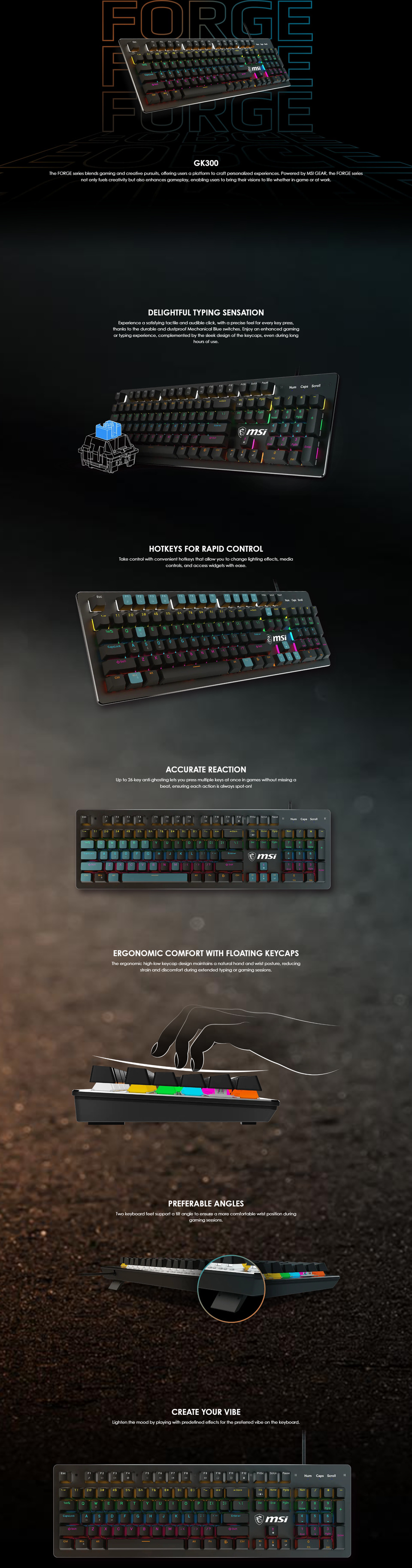 msi forge gk300 clicky mechanical gaming keyboard