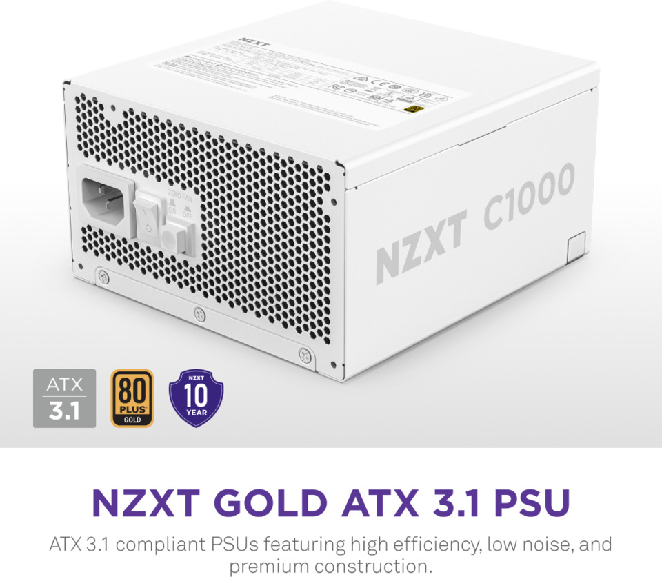 1000 watt nzxt gold atx 31 gen5 white power supply