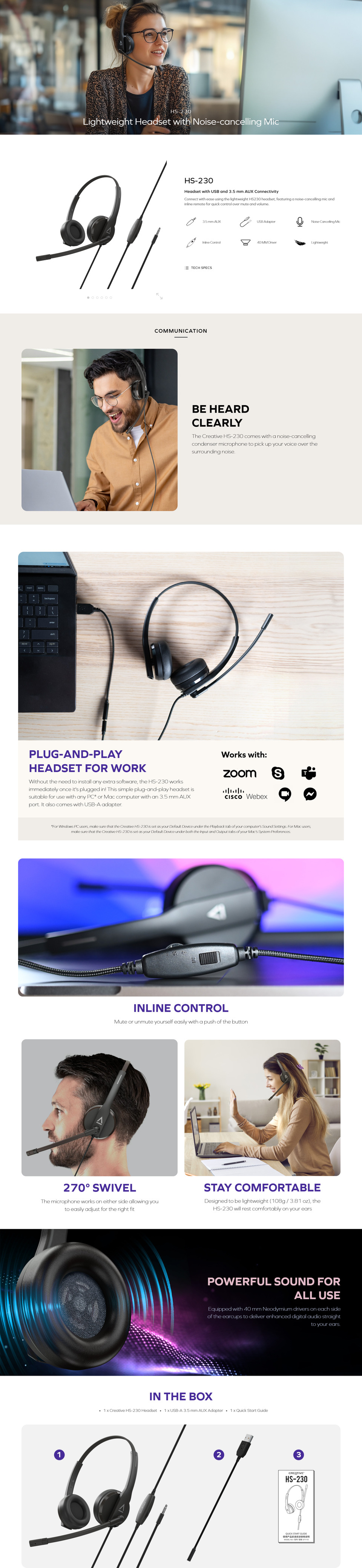 creative hs-230 35mm headset with usb adapter