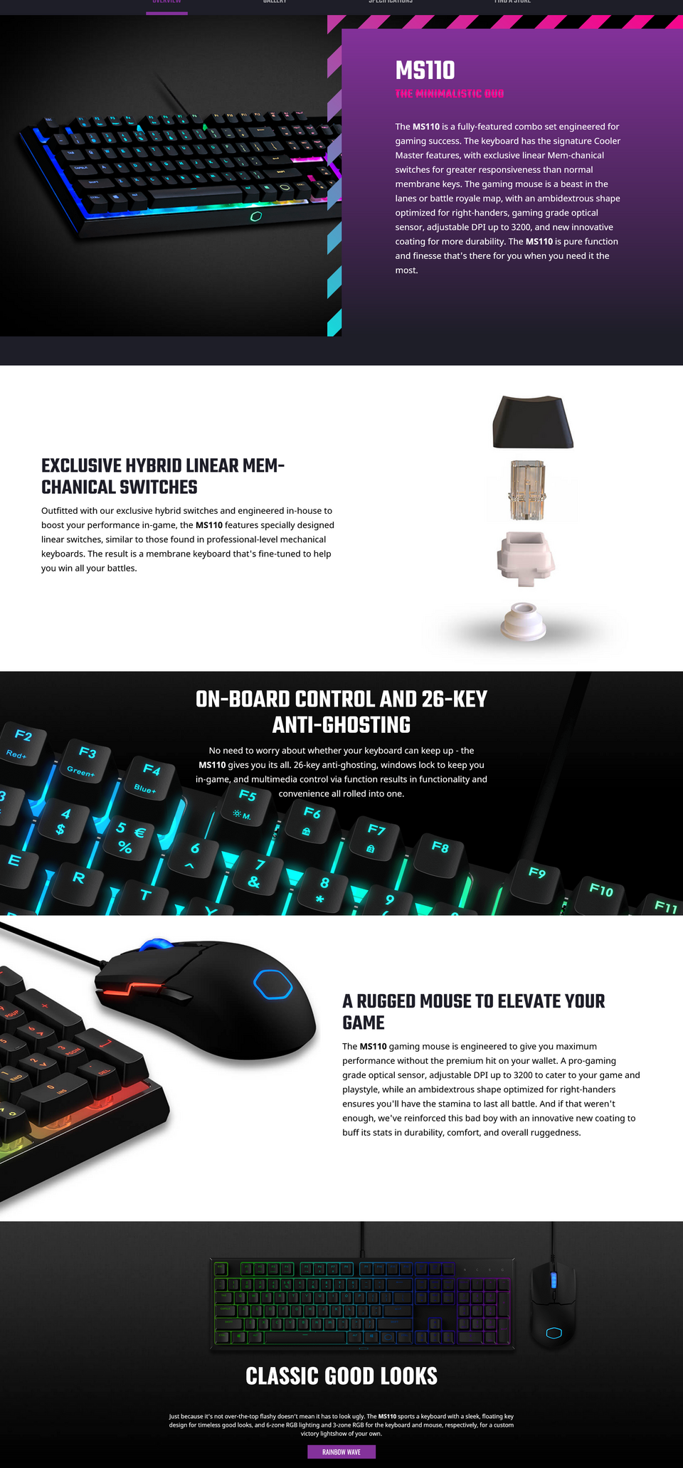 Coolermaster Masterset Ms110 Combo Rgb Keyboard And Mouse Ms 110 Kkmf1 Us Ca