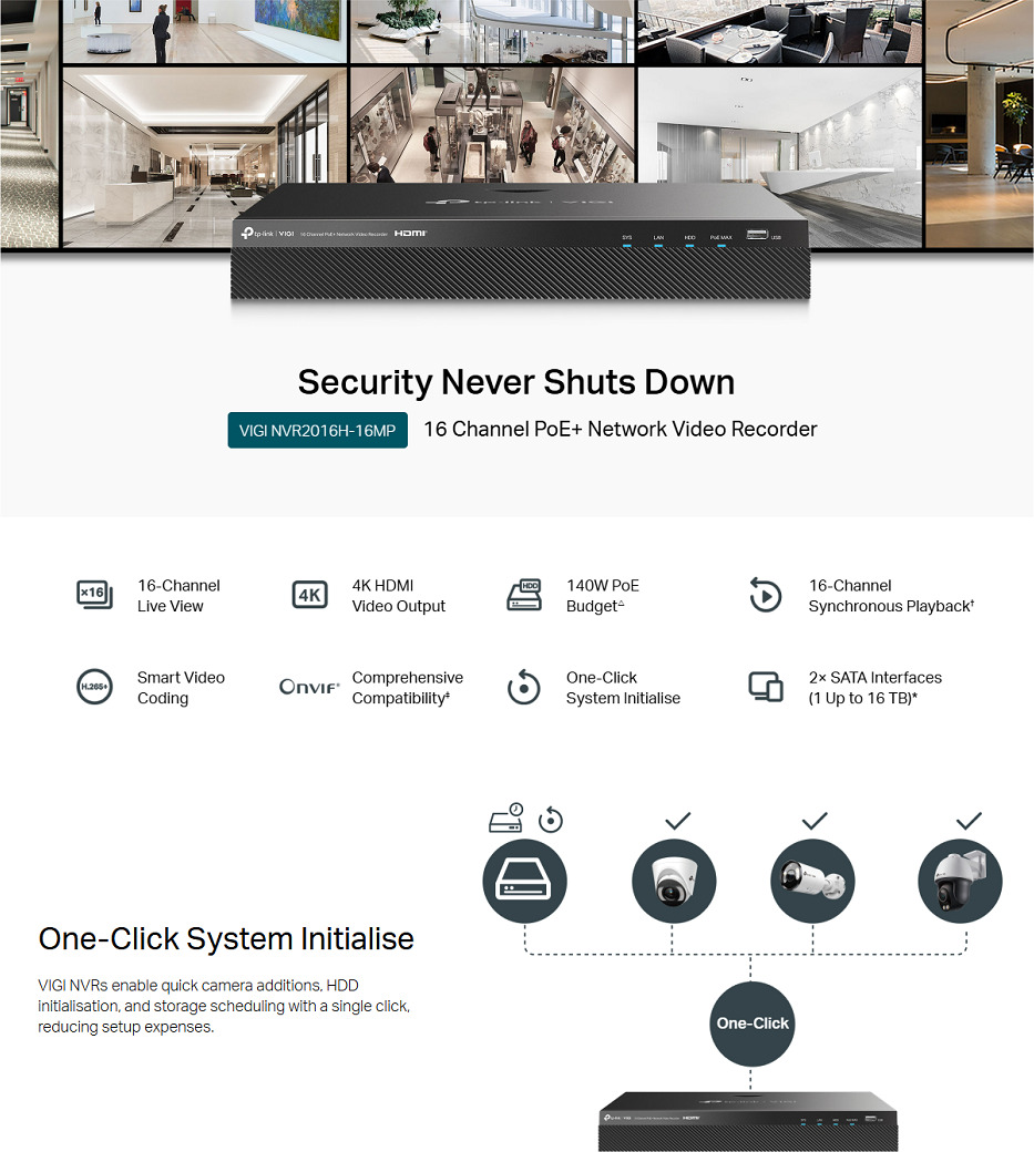 tp-link vigi nvr2016h-16mp 16 channel poe nvr