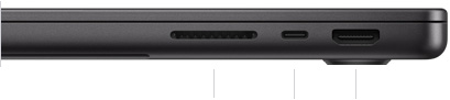 MacBook Pro 14-inch with M4, closed, right side, showing SDXC card slot, one Thunderbolt 4 port and HDMI port