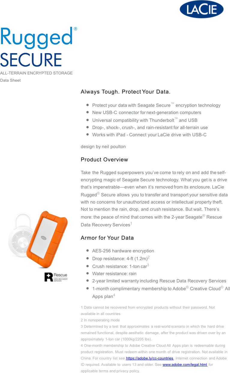 lacie rugged secure 2 tb usb-c portable ssd