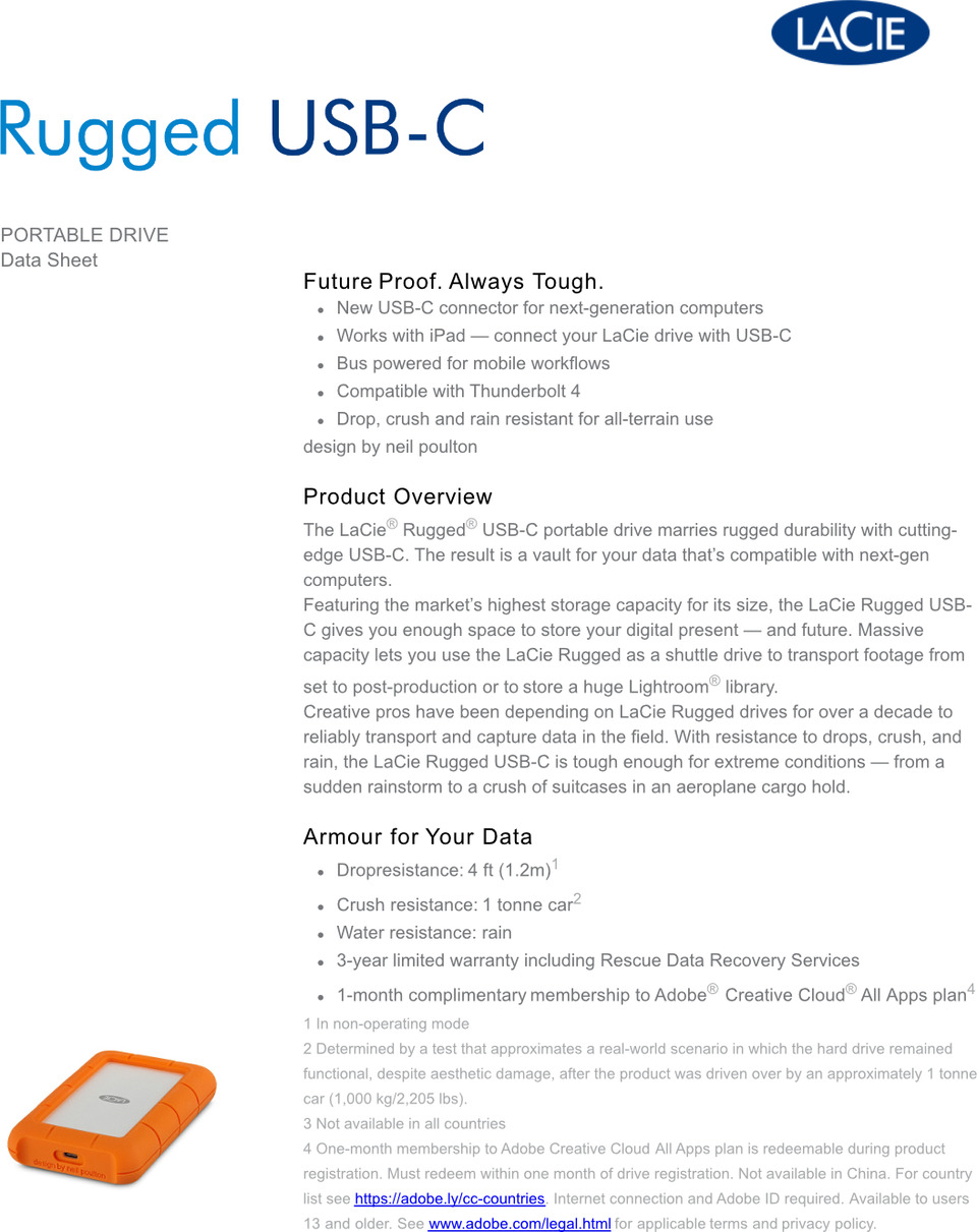 lacie rugged portable 1tb usb-c portable ssd