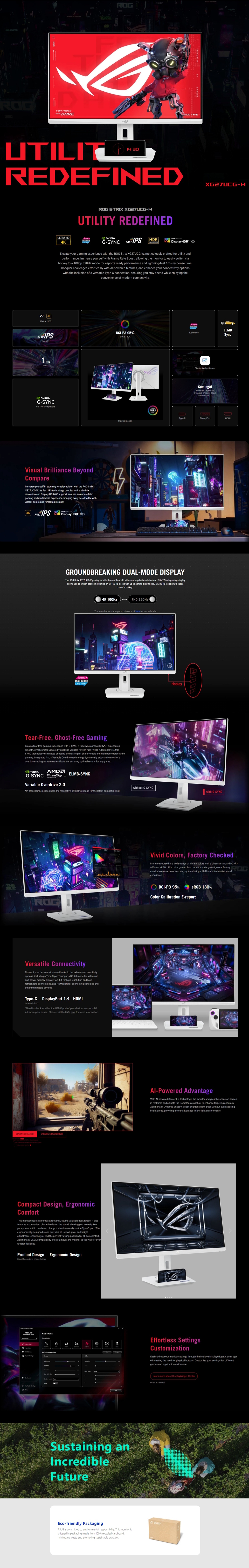 27 asus rog strix xg27ucg-w dual mode 4k 160hzfhd 320hz ips gaming monitor white