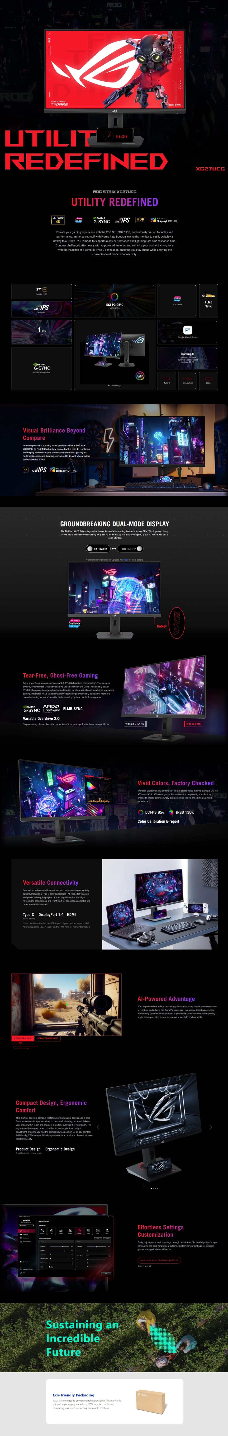 27 asus rog strix xg27ucg dual mode 4k 160hzfhd 320hz ips gaming monitor