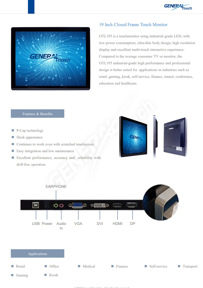 19 general touch otl195 hd pcap touch monitor