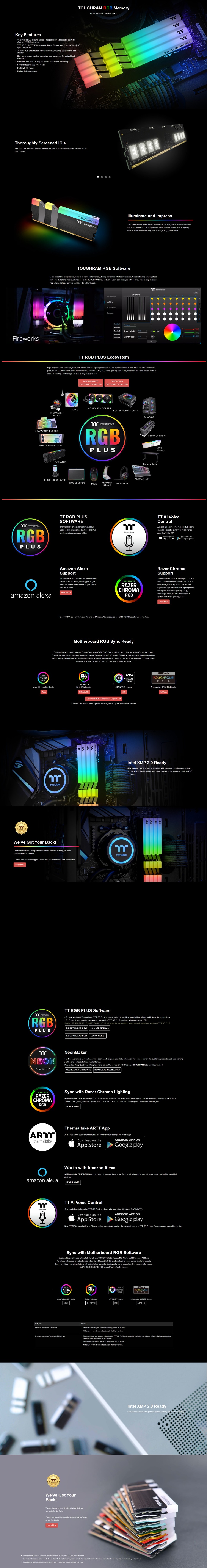 32gb ddr4 2 x 16gb thermaltake toughram rgb 3600mhz cl18 memory