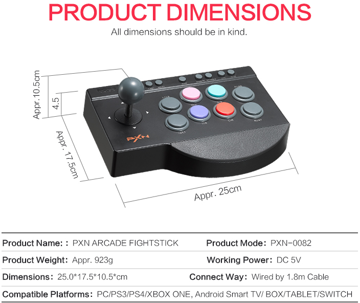 pxn-0082 arcade fighting stick black