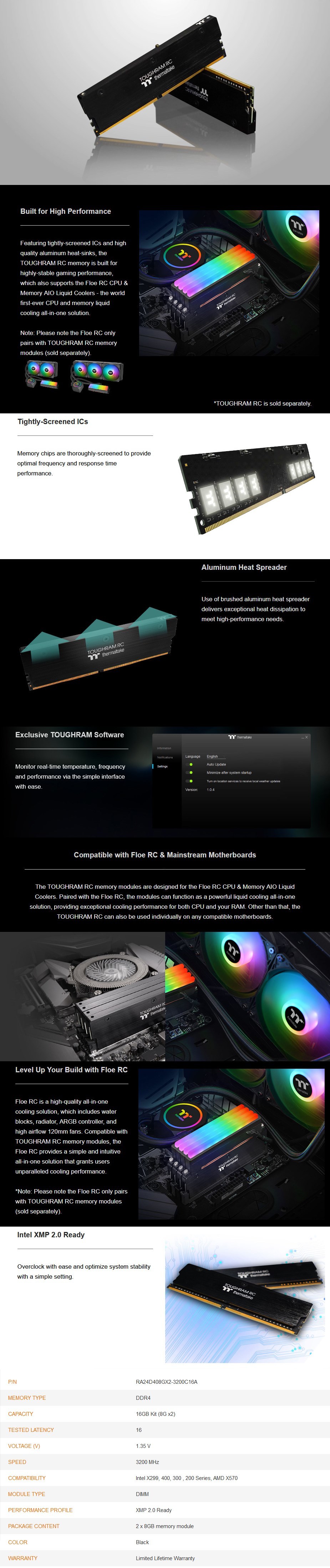 Thermaltake TOUGHRAM ホワイト DDR4 3200MHz C16 16GB (8GB x 2